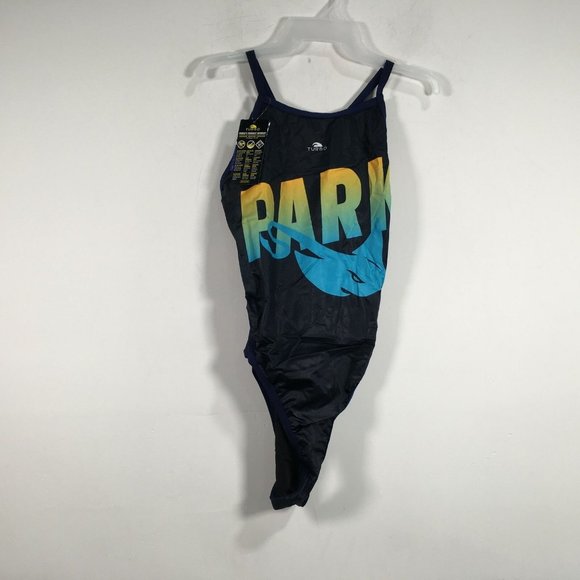 Turbo One Piece 5556630 Custom Swimsuit, Women's Size L - Navy/Multi - Picture 1 of 10